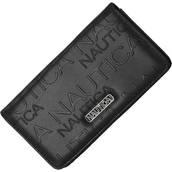 Nautica Seaside Slim Women's Wallet Black Embossed RFID Blocking Vegan Leather - Picture 1 of 6